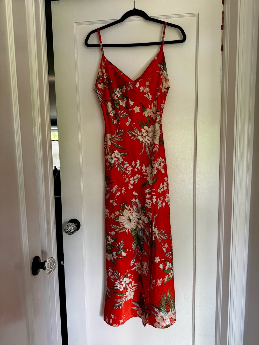 Red Floral Slip Dress with Spaghetti Straps